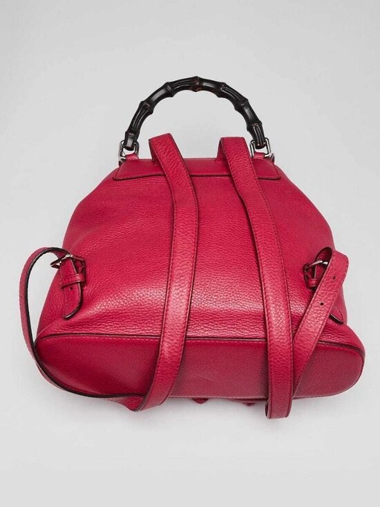 Gucci Dark Pink Pebbled Leather Bamboo Backpack Bag main image 5